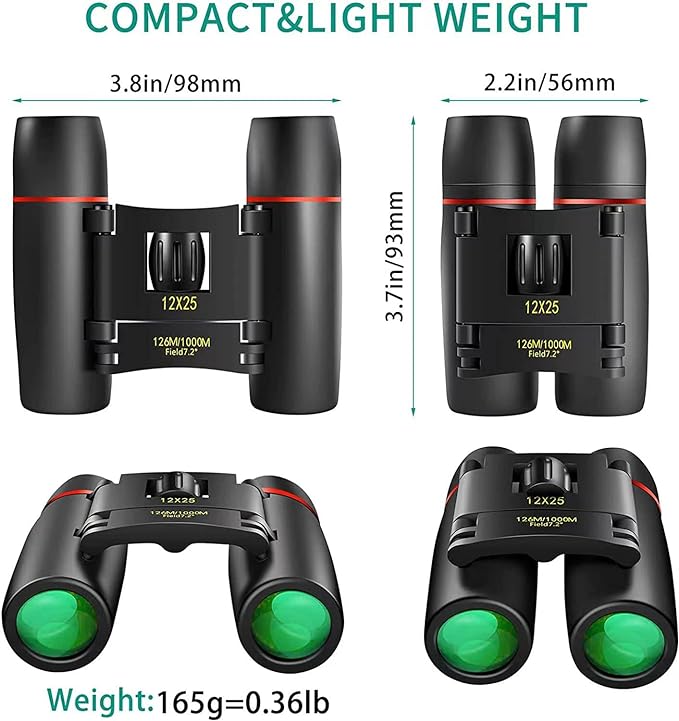 POLDR 12X25 Small Pocket Binoculars Compact Adults, Mini Kids Binoculars Boys - Image 2