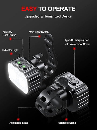 Cuvccn Bike Lights Super Bright, Rechargeable Bicycle Lights Set Multiple Modes - Image 5