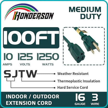 100FT Outdoor Extension Cord-16/3 SJTW Durable Green Extension Cable - Image 3
