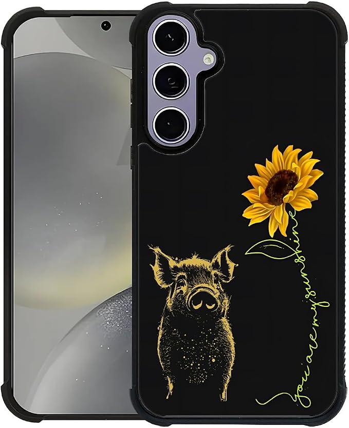 for Samsung Galaxy S24 S25 Case, Pig Sunflower Yellow Sunshine Pattern Graphic by FKBRCL4U