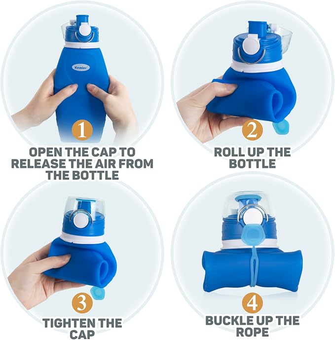 Kemier Collapsible Silicone Water Bottles-750ML, Medical Grade, BPA Free Travel - Image 6
