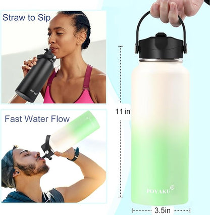 Water Bottle Insulated 32oz 40oz 64oz 128oz Straw Lid Spout Lid & 3 Lids - Image 3
