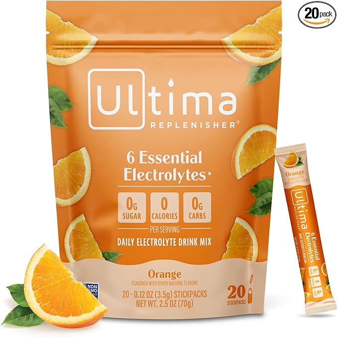 Ultima Replenisher Daily Electrolyte Powder – Orange, 20 Stickpacks – Zero by UltimaReplenisher