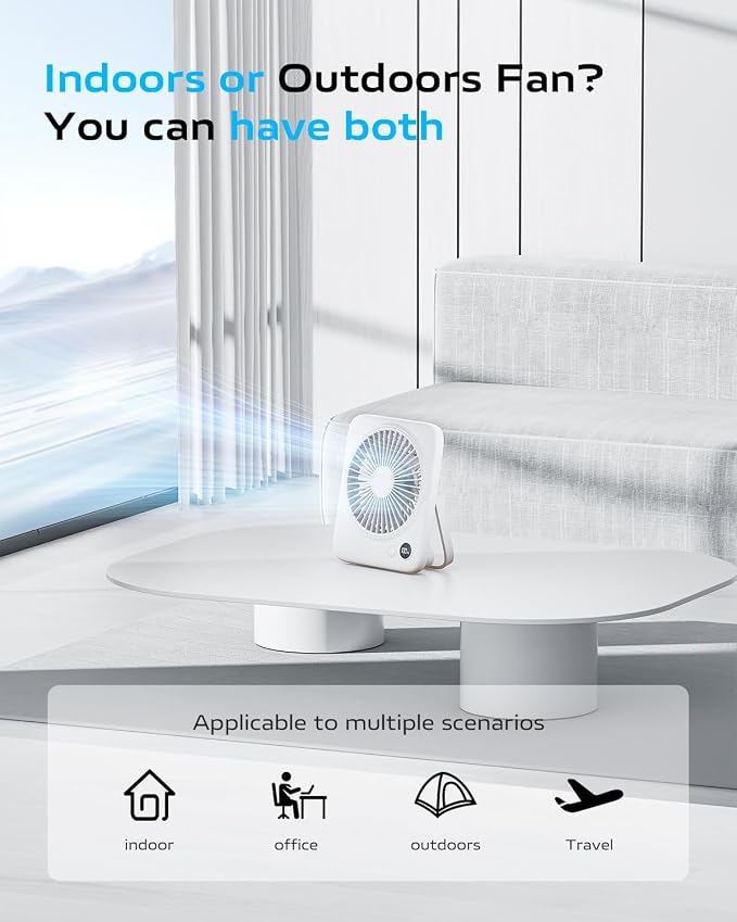 Otlonpe Portable Desk Fan 6.5 Inch, 4000mAh Rechargeable Battery Operated & USB - Image 2