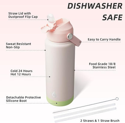 BJPKPK Water Bottle with Straw Lid, 24oz Vacuum Insulated Water Bottles - Image 3