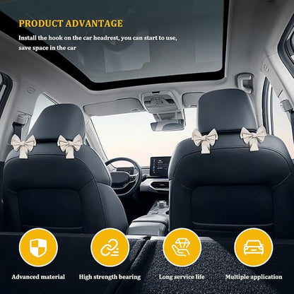 2PCS Car Hooks for Purses and Bags, Cute Bow Car Seat Headrest Hook, Car - Image 4