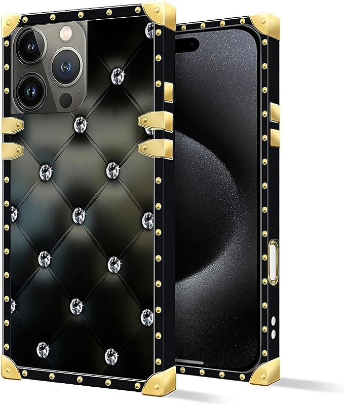 Compatible with iPhone 16 Pro Case, Shiny Black Sofa Crystal Luxury Golden - Image 2