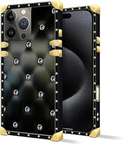 Compatible with iPhone 16 Pro Case, Shiny Black Sofa Crystal Luxury Golden - Image 2