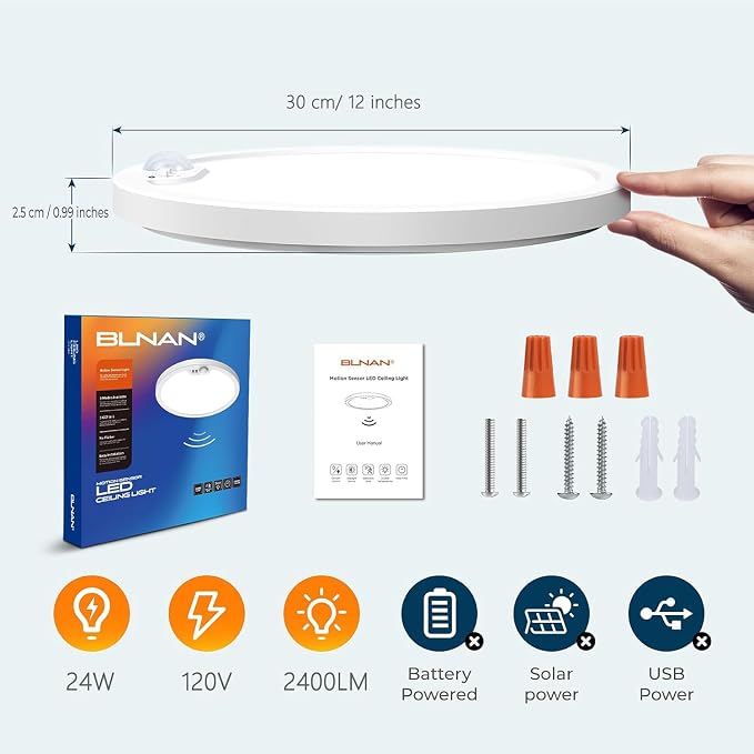 BLNAN 2Pack Motion Sensor LED Ceiling Light, 12 Inch Wired Flush Mount Ceiling - Image 7