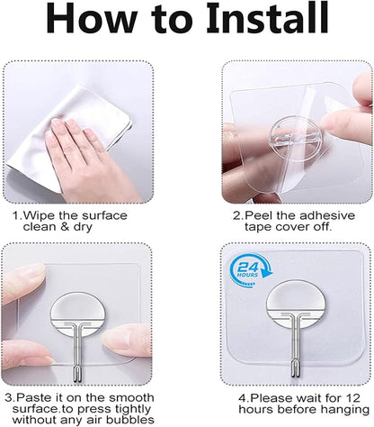 JINSHUNFA Adhesive Wall Hooks 13LB Heavy Duty No Drill Transparent Waterproof - Image 6
