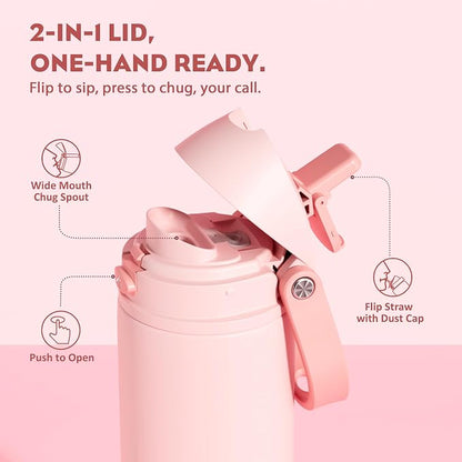 POWCAN 18 oz Insulated Water Bottle: 2-in-1 Push-Button Spout & Quick-Flip Straw - Image 2