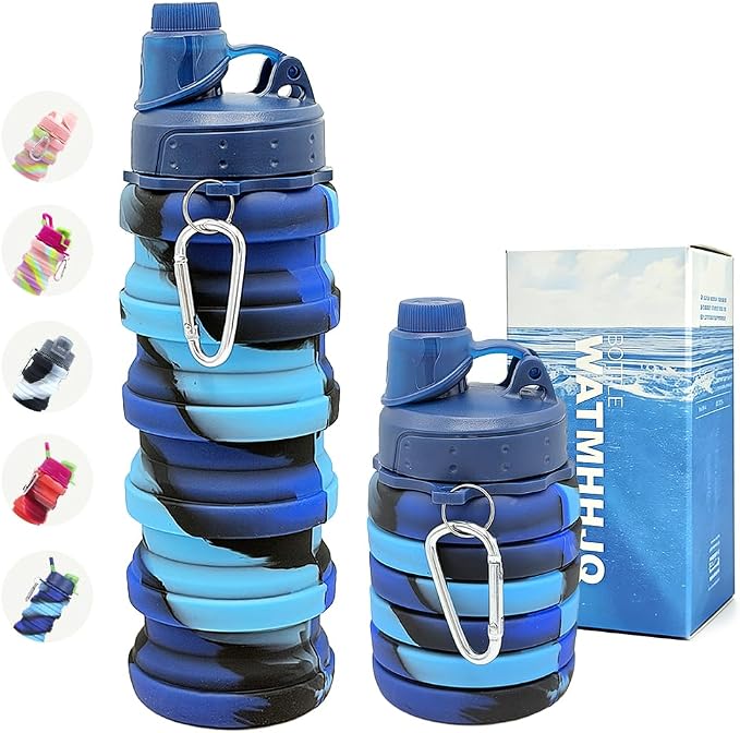 Silicone Collapsible Water Bottles, 16oz（500ml） Portable Foldable Expandable by WATMHHJQ