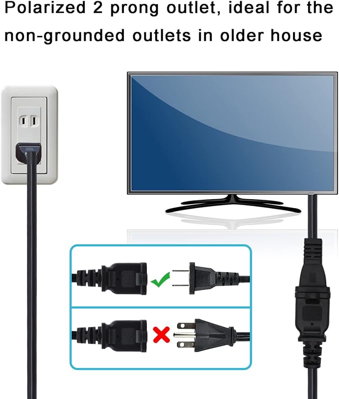 Long 2 Prong Extension Power Cord 16.5FT, Polarized Plug Flexible Power Cable - Image 3