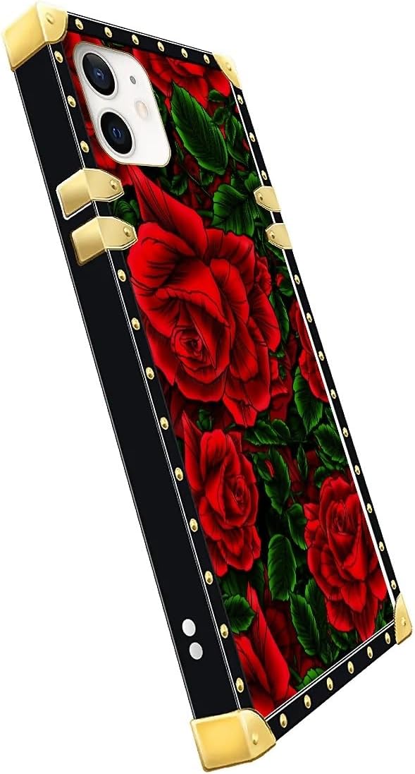 Compatible with iPhone 11 Case, Vector Red Rose Green Leaf Luxury Golden - Image 4