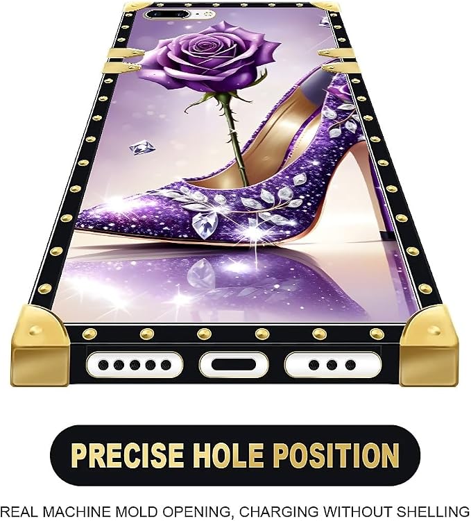 Compatible with iPhone 8 7 SE Case, High Heeled Purple Diamond Rose Luxury - Image 5