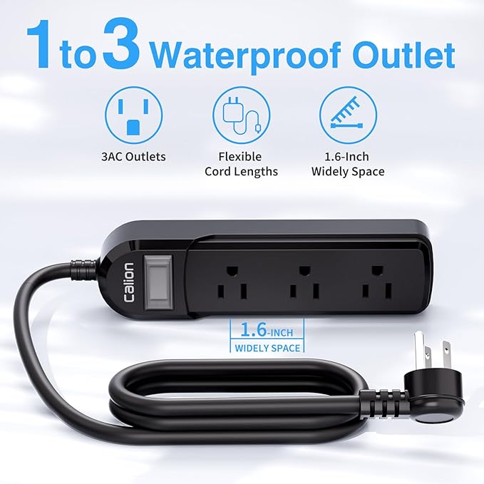 VNJ IPX6 Waterproof Outdoor Surge Protector Power Strip, 3AC Outlets 3FT Cord - Image 2