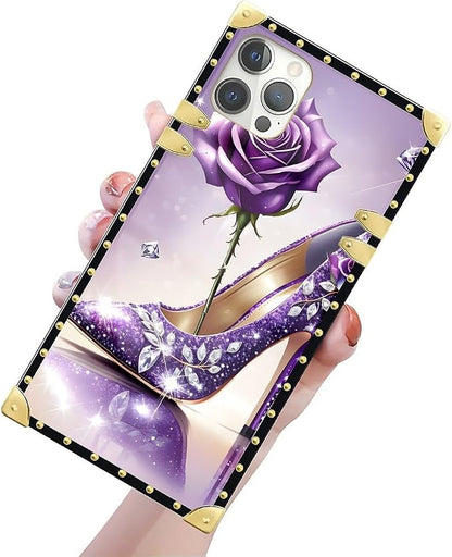 Compatible with iPhone 12 12 Pro Case, High Heeled Purple Diamond Rose Luxury - Image 3