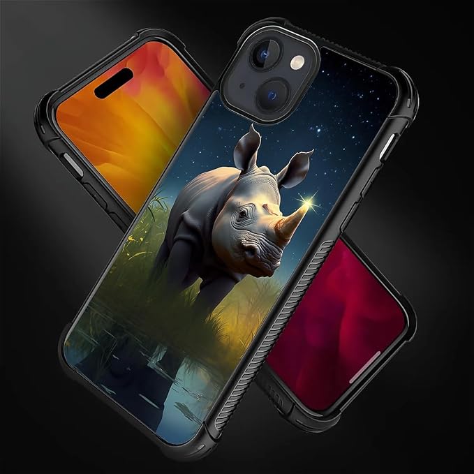 for iPhone 15 Plus Case, Rhino Water Marshes Pattern Made of Soft Silicone Hard - Image 2