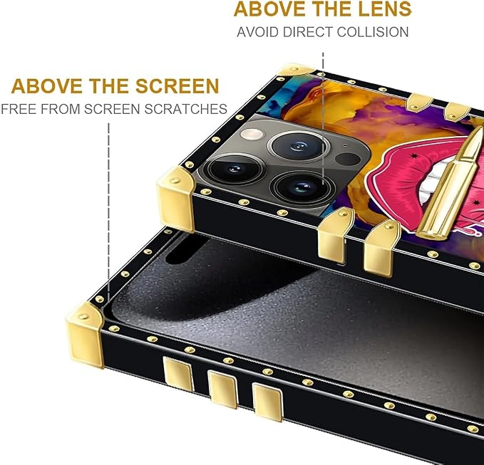 Compatible with iPhone 16 Pro Max Case, Cool Corlorful Lip Marble Luxury Golden - Image 6