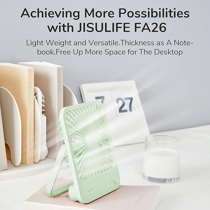 JISULIFE Desk Fan Battery Rechargeable, 4500mAh 180°Foldable Portable Personal - Image 4