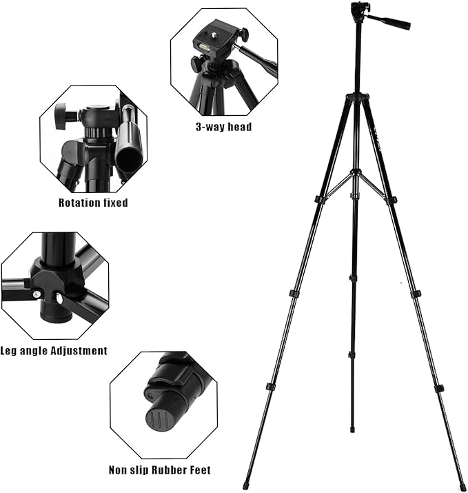 55" Aluminum Phone & Camera Tripod, Extendable Cell Phone Tripod Stand - Image 2