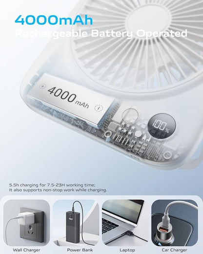 Otlonpe Portable Desk Fan 6.5 Inch, 4000mAh Rechargeable Battery Operated & USB - Image 3