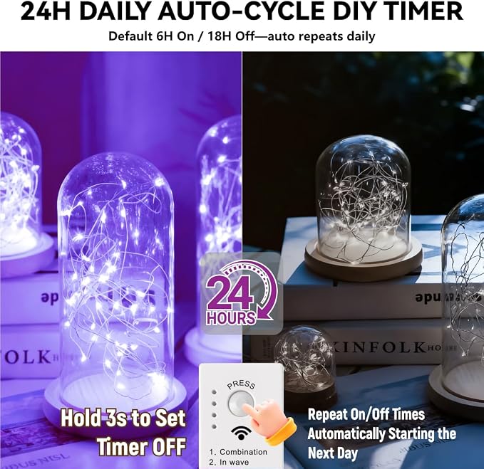 HXWEIYE Rechargeable Fairy Lights Battery Operated, DIY Timer & 8 Modes - Image 4