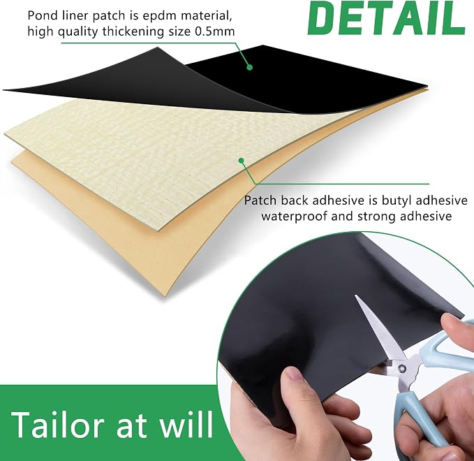 Adnee 2 Pcs Pond Liner Repair Patch-10 x 10 Inches Self-Adhesive EPDM Liner - Image 4