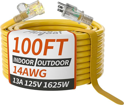 PlugSaf 14/3 Gauge Yellow Outdoor Extension Cord 100 ft Waterproof by PlugSaf