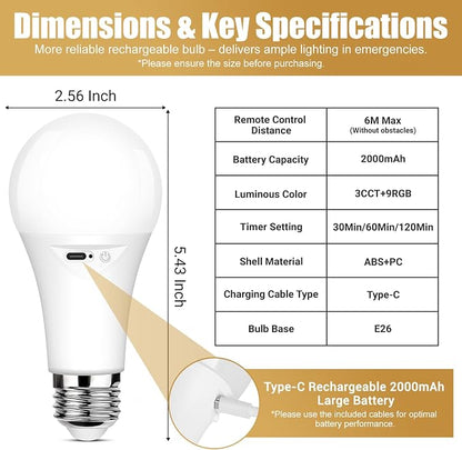 Yochoice 4-Pack Rechargeable Battery Powered Light Bulb, Dimmable A19 Light Bulb - Image 5
