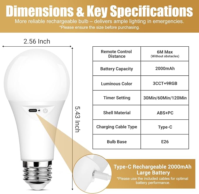Yochoice Rechargeable Battery Operated Light Bulb - Image 5