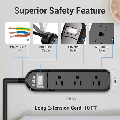 IPX6 Outdoor Power Strip Weatherproof, 10 FT SJT 16AWG Extension Cord 3 Wide - Image 3