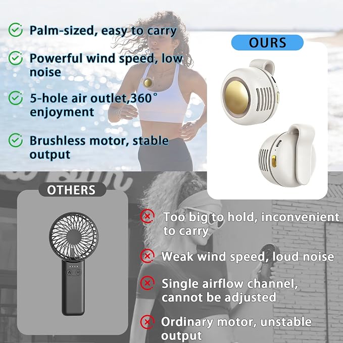 Portable Clip-On Fan, Mini USB Rechargeable 360° Rotatable Fan, 3-Speed Silent - Image 6