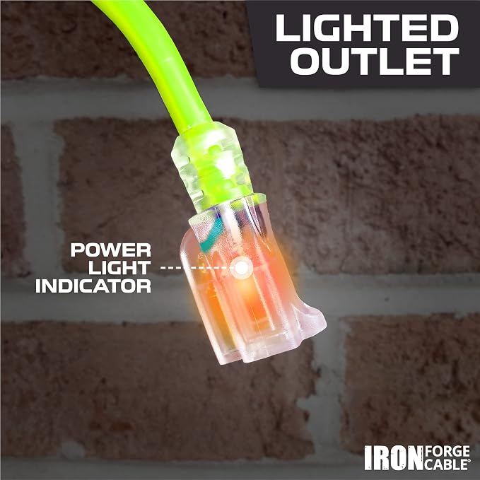 Iron Forge Cable Weatherproof 10 Ft Outdoor Extension Cord Neon Green - Image 6