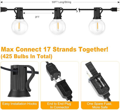 Bosceos 50FT Outdoor G40 LED Globe String Lights Dimmable Waterproof - Image 4