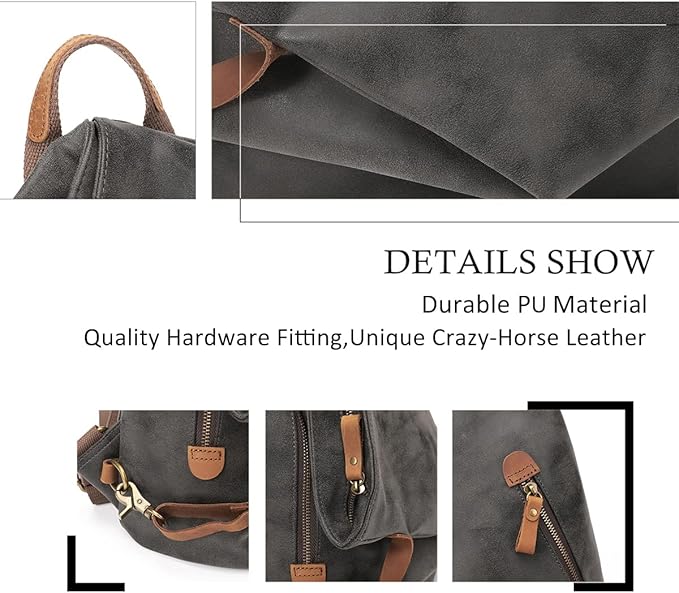 KL928 PU Leather Vintage Backpack – Large Casual Daypack Outdoor Travel - Image 3