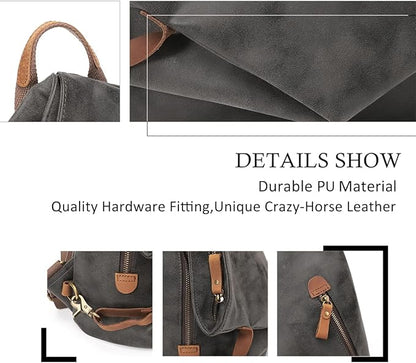 KL928 PU Leather Vintage Backpack – Large Casual Daypack Outdoor Travel - Image 3