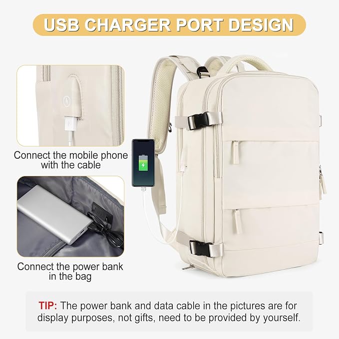 Beige Large Travel Backpack For Women Men Airline Approved Personal Item - Image 7