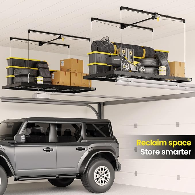 FERO Overhead Garage Storage Rack, 500 lb Capacity, 4x8 FT Garage Ceiling - Image 2
