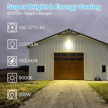 HYPERLITE Parking Lot Light 200W: 30000LM 5000K LED Parking Lot Lights Outdoor - Image 2
