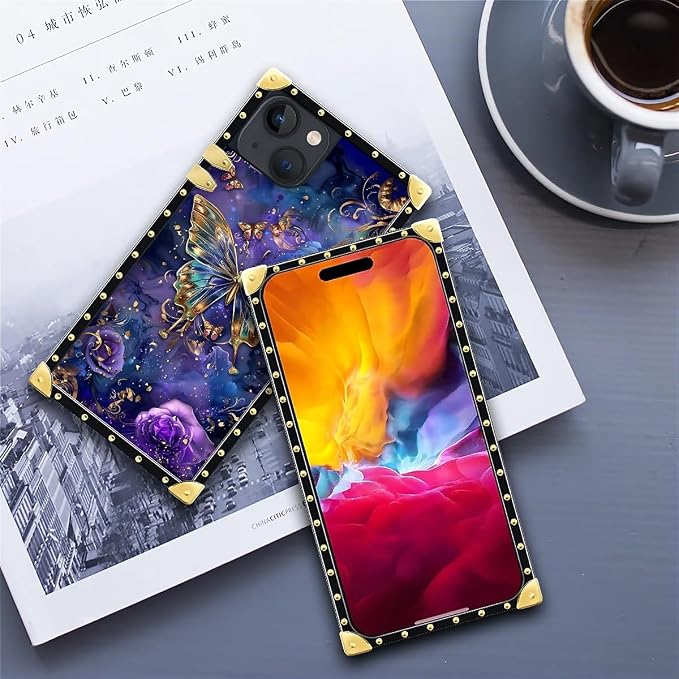 Compatible with iPhone 15 Case, Glistening Golden Butterfly Vibrant Purple Blue - Image 6