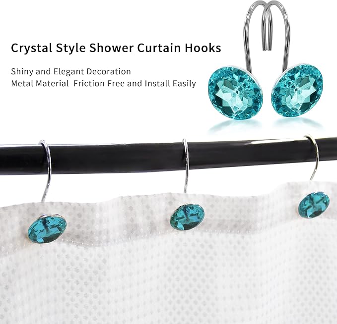 MitoVilla 24 Pcs Set Teal Blue Shower Curtain Hooks, Metal Shower Hooks - Image 3
