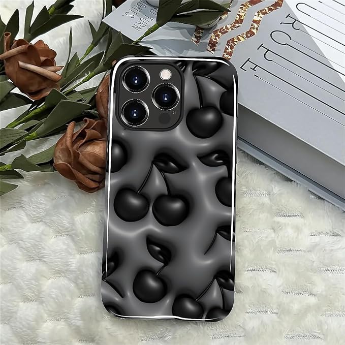for iPhone 11 Pro Max Case, HL2 Cute Cool Cherry Black Hybrid 2 Layer Hard - Image 4