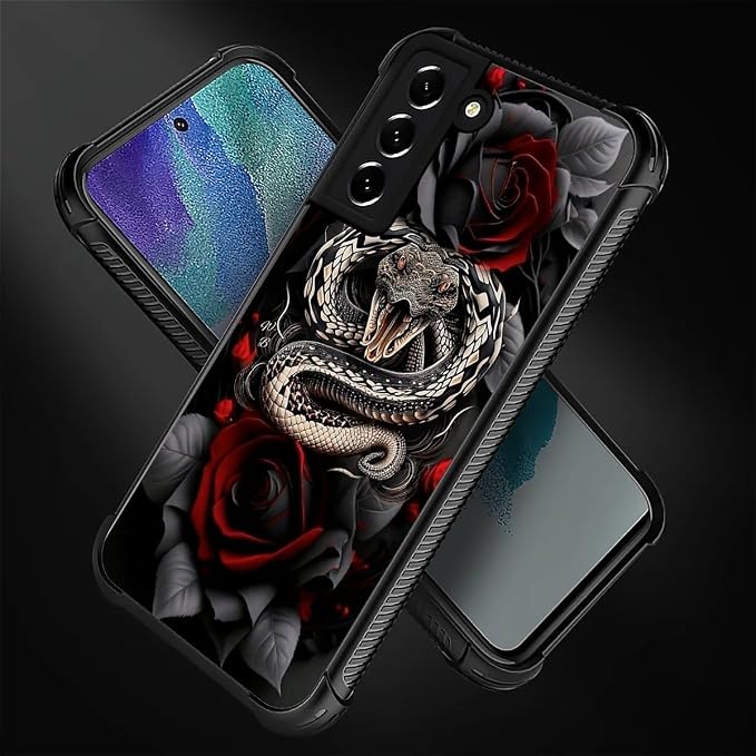 for Samsung Galaxy S21 FE Case, Entwined Rose Snake Pattern Graphic Design Girl - Image 5