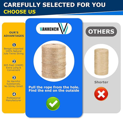 Vanhench 805FT Natural Jute Twine String, Bulk Hemp Jute Rope Cord Twine - Image 2