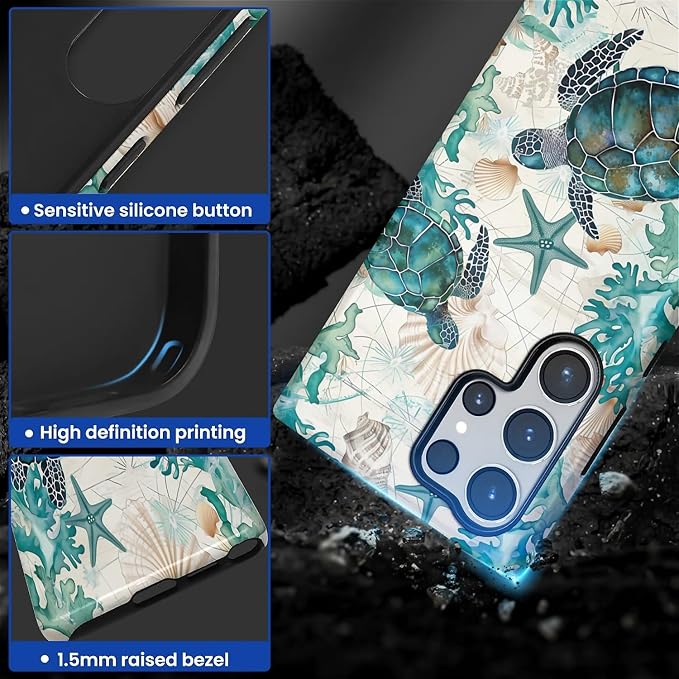 for Samsung Galaxy S24 Ultra Case, HL2 Ocean Sea Turtle Nautical Map Hybrid 2 - Image 3