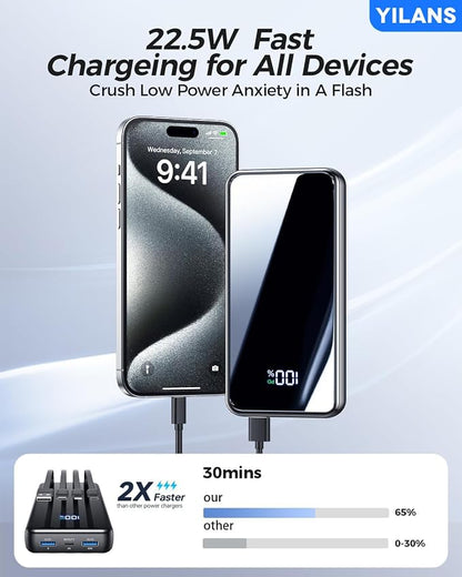 Portable Charger, 50000mAh Power Bank Built-in Cable, 22.5W PD USB C In & Out - Image 2