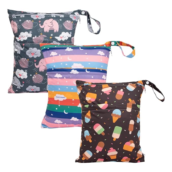 babygoal Wet Dry Bags 3 Pack for Baby Cloth Diapers, Washable Travel Bags by babygoal
