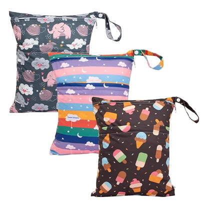 babygoal Wet Dry Bags 3 Pack for Baby Cloth Diapers, Washable Travel Bags by babygoal