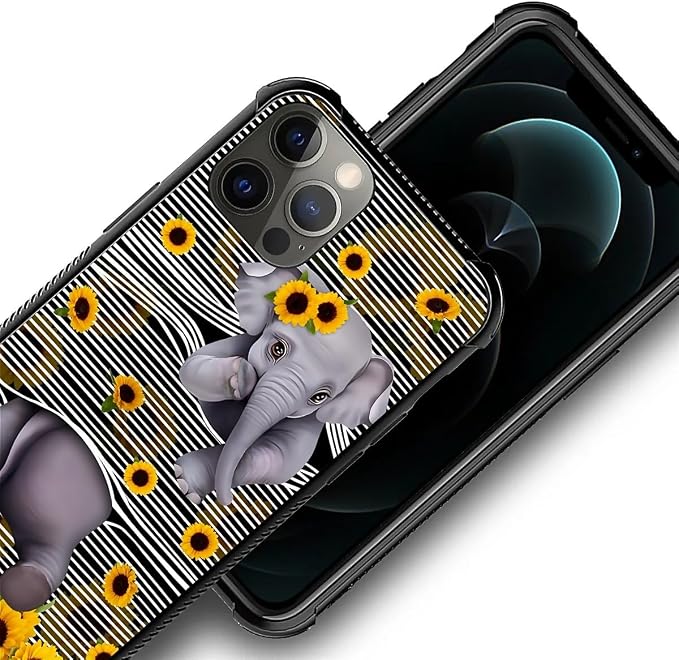 for iPhone 11 Pro Case, Cute Little Elephant Sunflower White Line Art Pattern - Image 5